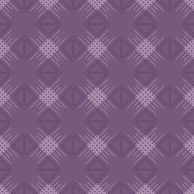 Sorunsuz vektör desen. Simetrik geometrik Menekşe ve arka plan rhombus satırları. Dekoratif yinelenen süsleme