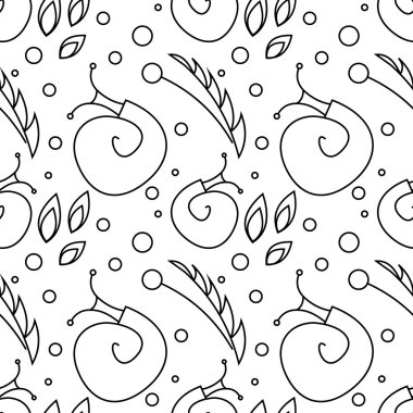 Böcekler, salyangoz ile kaotik siyah ve beyaz arka plan ile sorunsuz vektör desen bırakır ve nokta.