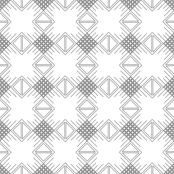 Bezszwowe wektor wzór. Symetryczne geometryczne czarno-białe tło z kwadratami, linie i trigons. Ozdoba ozdobny powtarzania — Wektor stockowy
