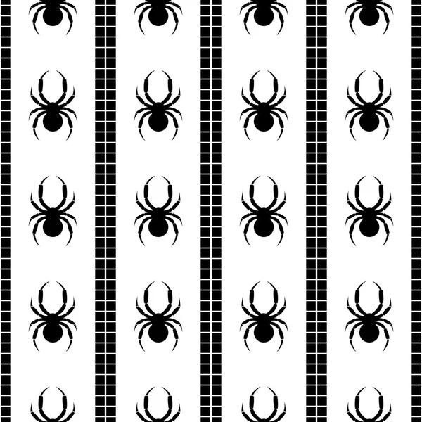 Seamless vector pattern with insects, symmetrical geometric black and white background with spiders. Decorative repeating ornament — Stock Vector