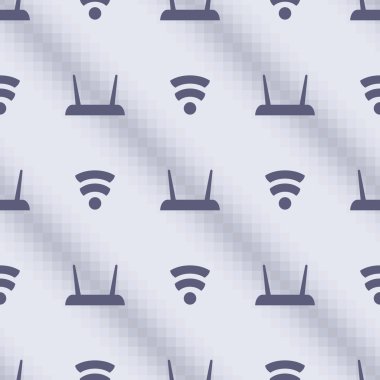 Dikişsiz vektör deseni, wifi yönlendiricili mavi simetrik arka plan