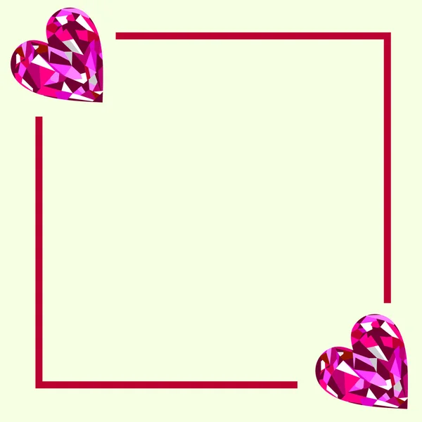 Vector greeting card. White form with pink gems in the shape of hearts and border. Series of Cards, Blanks and Forms
