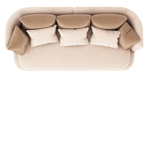 М'який диван з подушками зверху на білому тлі. 3D візуалізація — стокове фото