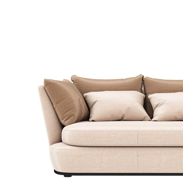 Morbido mezzo divano con cuscini su sfondo bianco. rendering 3d — Foto Stock