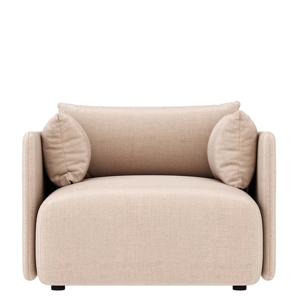 Ein weicher Stuhl mit zwei Kissen Vorderansicht auf weißem Hintergrund. 3D-Darstellung — Stockfoto
