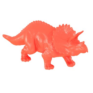 İzole edilmiş arka planda plastik kırmızı Triceratops dinozor oyuncağı. 3d oluşturma