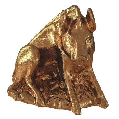 İzole edilmiş arka planda altın bir domuz figürü. 3d oluşturma