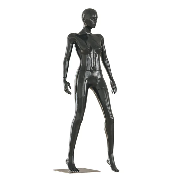 Чорний глянцевий жіночий маннекін на білому тлі. 3D візуалізація — стокове фото
