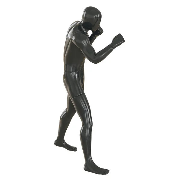 Maniquí deportivo masculino negro en una postura de lucha sobre un fondo aislado. Vista lateral. renderizado 3d —  Fotos de Stock