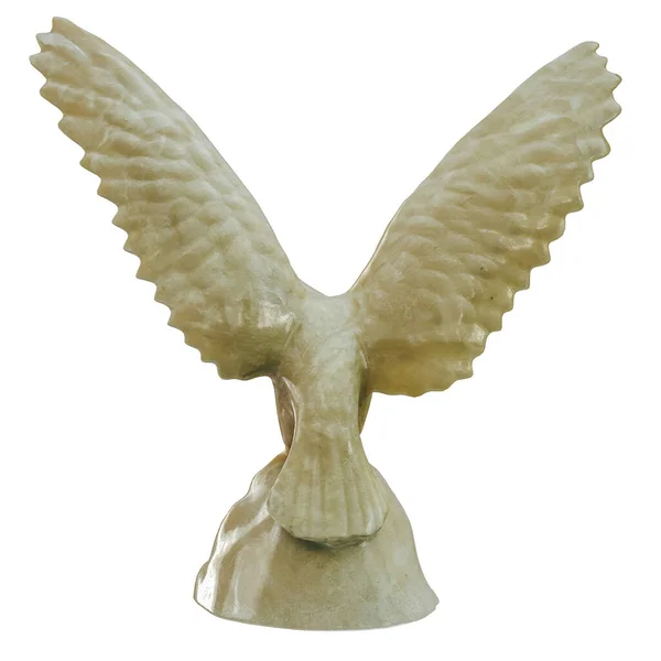 Faragott elefántcsont szobor egy sas kitárt szárnyakkal, elszigetelt háttérrel. Visszanézni. 3D-s renderelés — Stock Fotó