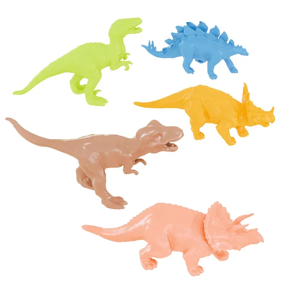 Collezione di dinosauri giocattolo multicolore su uno sfondo isolato. rendering 3d — Foto Stock