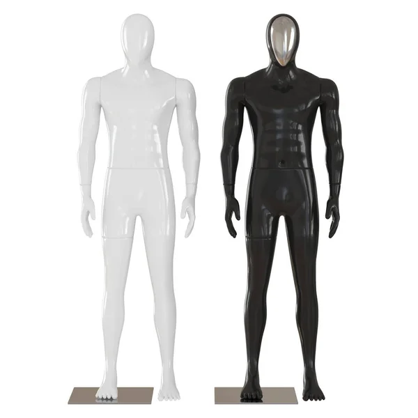 Dva mužské figuríny černé a bílé v uvolněné póze na izolovaném pozadí. Přední pohled. 3D vykreslování — Stock fotografie