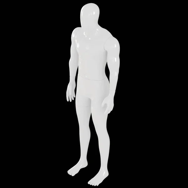 Λευκή γυαλιστερή ανδρική κούκλα χωρίς ρούχα σε μαύρο φόντο. 3d απόδοση — Φωτογραφία Αρχείου