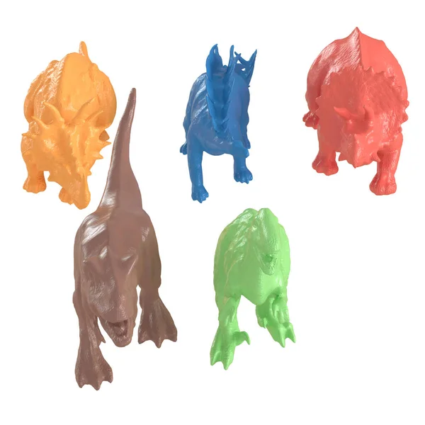 Sbírka pěti pestrobarevných dinosaurů na izolovaném pozadí. 3D vykreslování — Stock fotografie
