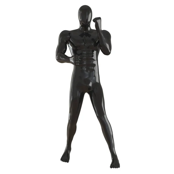 Un maniquí masculino negro está parado en una pose que lucha sobre un fondo blanco. Vista frontal. renderizado 3d —  Fotos de Stock