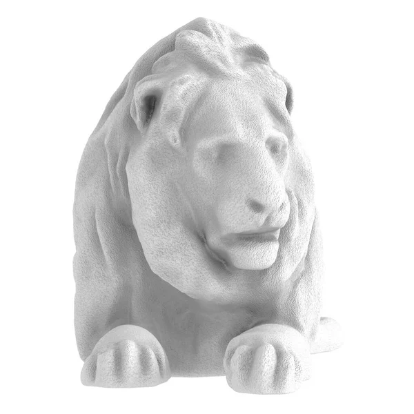 White stone statue of a reclining lion on an isolated background. Front view. 3d rendering — Stock Photo, Image