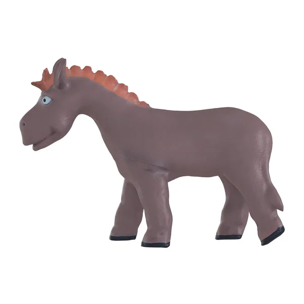 Brown rubber donkey on a white background. Childrens toy. 3d rendering — Stock Photo, Image