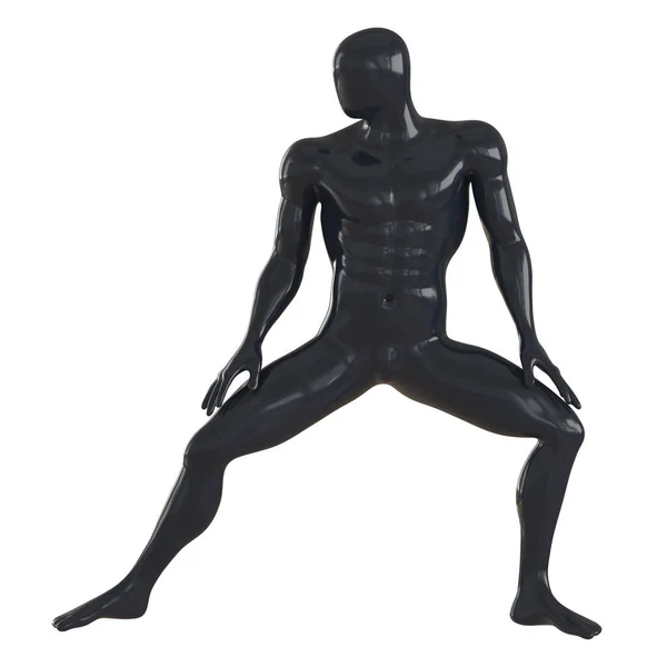 Manequim atleta preto masculino em uma postura agachada em um fundo branco. renderização 3d. Vista frontal — Fotografia de Stock