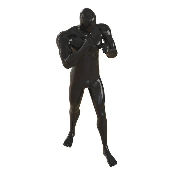 Черный мужчина безликий манекен стоит в боевой позе на белом фоне. 3d-рендеринг — стоковое фото