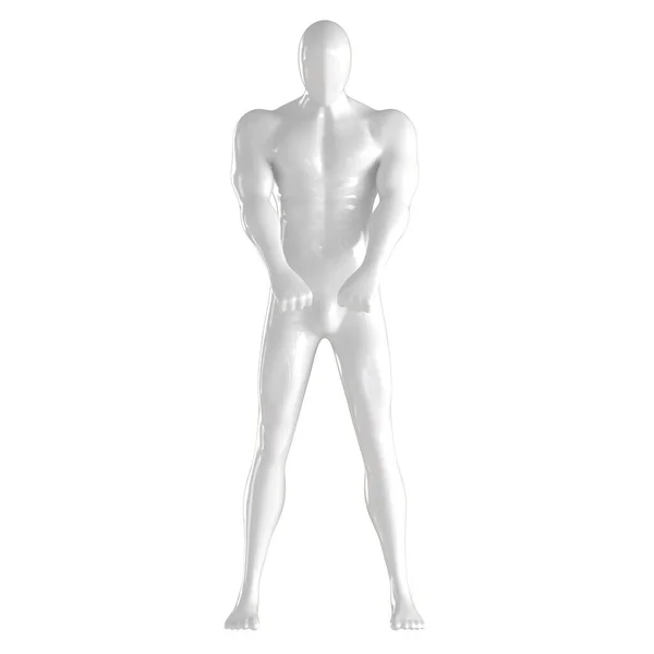 Maniquí blanco sin rostro masculino se pone de pie cogido de la mano en aplausos delante de él sobre un fondo aislado. renderizado 3d — Foto de Stock