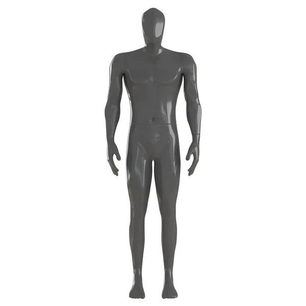 Серый абстрактный мужской манекен с угловой головой стоит в расслабленной позе на изолированном фоне. 3d-рендеринг — стоковое фото