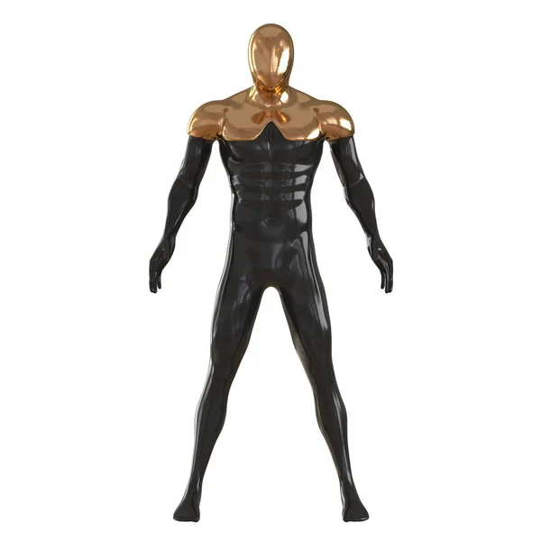 Maniquí de oro negro con las piernas y los brazos separados sobre fondo aislado. Vista frontal. renderizado 3d — Foto de Stock