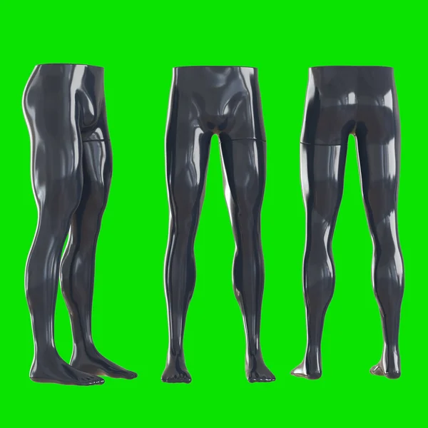 明るい緑の背景を持つオスのマネキンの3つの下の部分。3Dレンダリング — ストック写真