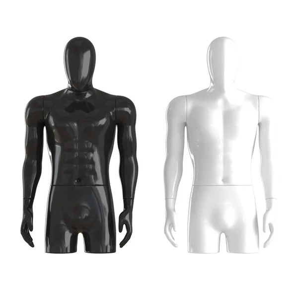 Deux mannequins masculins noir et blanc dans une pose détendue pas en pleine croissance sur un fond isolé. Vue de face. Rendu 3d — Photo