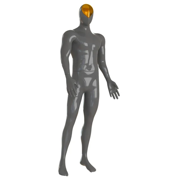 Maniquí masculino gris con un inserto dorado en la cabeza sobre un fondo aislado. renderizado 3d — Foto de Stock