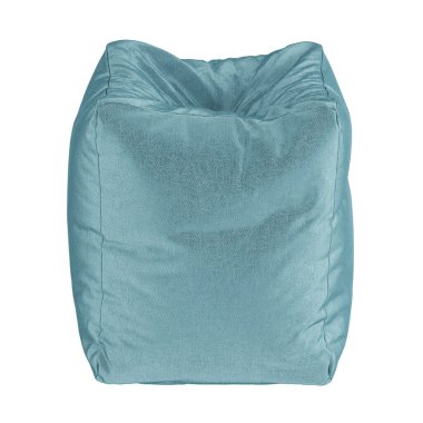 Beyaz arka planda yumuşacık mavi bir pouf. 3d oluşturma