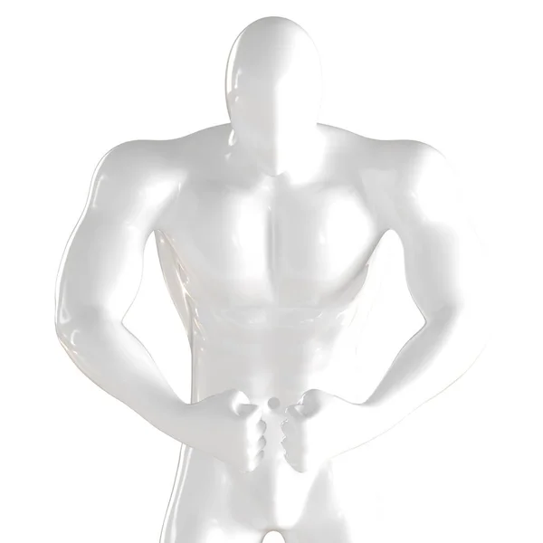 Mannequin abstrait masculin blanc tenant les mains pliées serrées dans le poing devant lui sur fond isolé. Rendu 3d — Photo