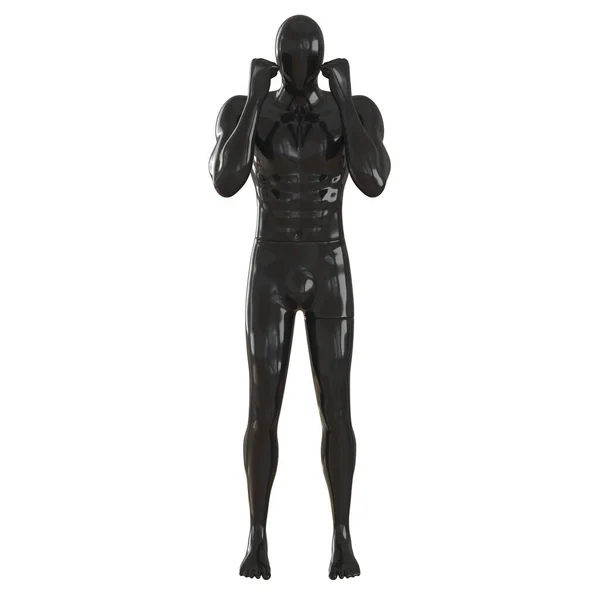 Male black mannequin with fists near the head on a white background. Defensive wrestler pose. 3d rendering — Stock Photo, Image
