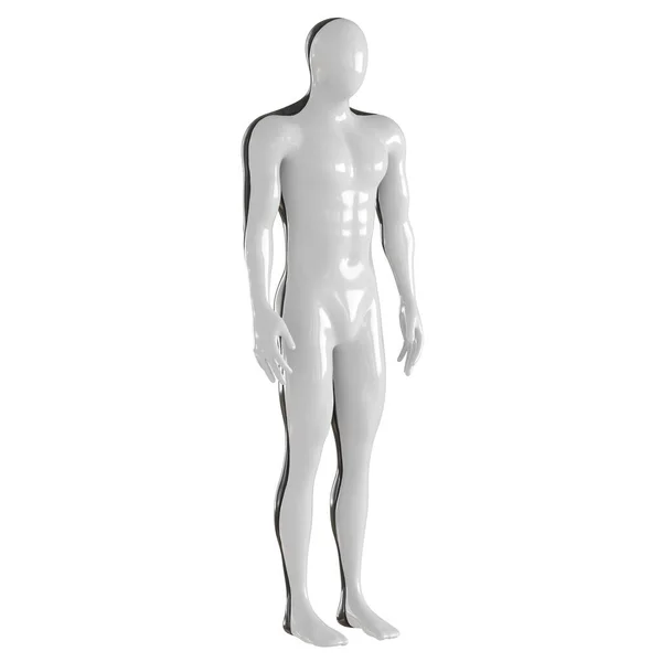 Ένα ανδρικό απρόσωπο μανεκέν με λευκό μέτωπο και μαύρη πλάτη στέκεται σε χαλαρή στάση σε απομονωμένο φόντο. 3d απόδοση — Φωτογραφία Αρχείου