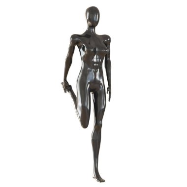 Dişi, parlak bir manken dizini büküp ayağını tutuyor. Kuadrisepsi geriyorum. 3d oluşturma