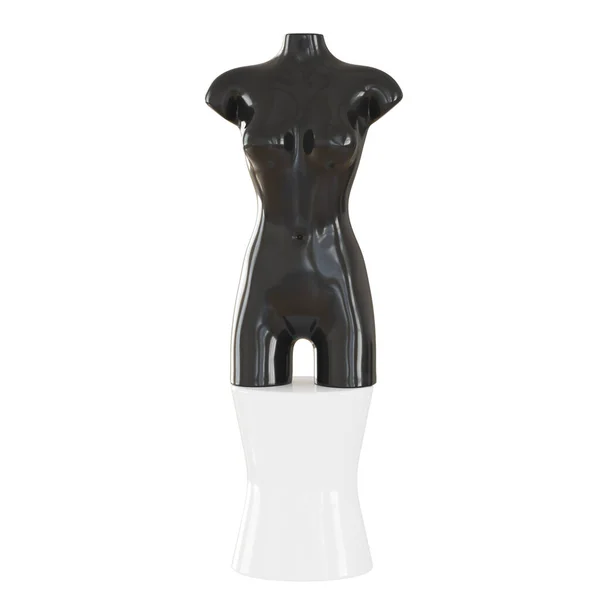 Torso nero di un manichino femminile su uno stand bianco su uno sfondo isolato. rendering 3d — Foto Stock