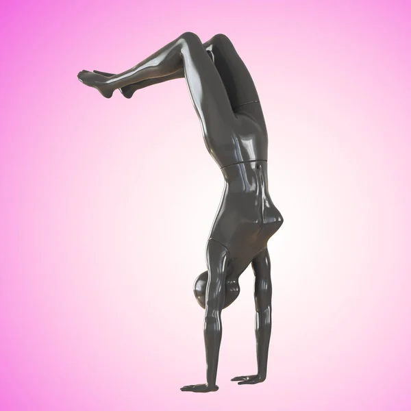 Manichino donna grigio con gambe piegate su uno sfondo retroilluminato rosa. rendering 3d — Foto Stock
