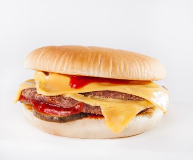 Traditional fast food -  duble beef hamburger on white background isolated