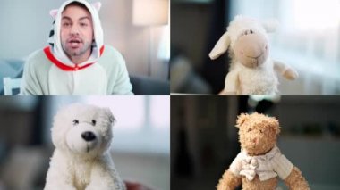 Kedi kostümlü genç adam duygusal olarak video çağrısında yumuşak oyuncaklara masal anlatır. Yumuşak oyuncaklar video aracılığıyla iletişim kurar. Karantina sırasında kendini izole eder..