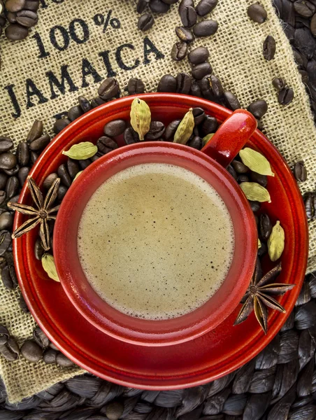 Jamaica coffee red cup vertical with cardamon
