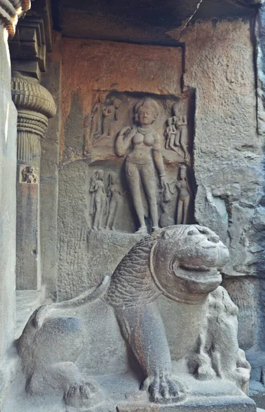 Sculptures Dans Les Grottes Ajanta Site Patrimoine Mondial Unesco Bombay — Photo