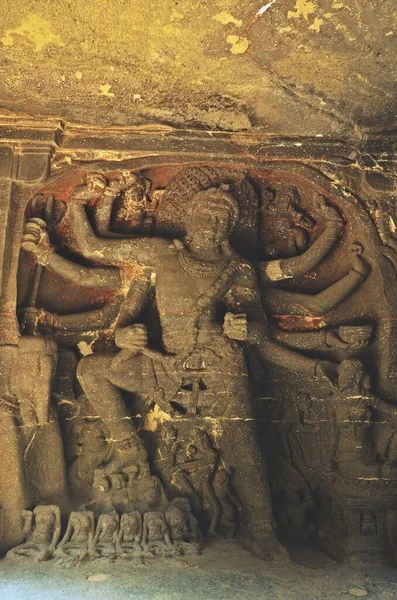 Sculptures Dans Les Grottes Ajanta Site Patrimoine Mondial Unesco Bombay — Photo