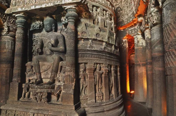 Rzeźby Jaskiniach Ajanta Unesco Światowe Dziedzictwo Unesco Mumbaju Maharashtra Indie — Zdjęcie stockowe