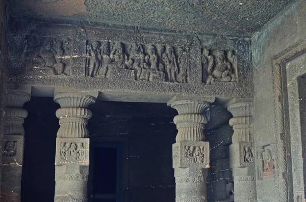 Houtsnijwerk Ajanta Grotten Unesco Wereld Erfgoed Site Mumbai Maharashtra India — Stockfoto