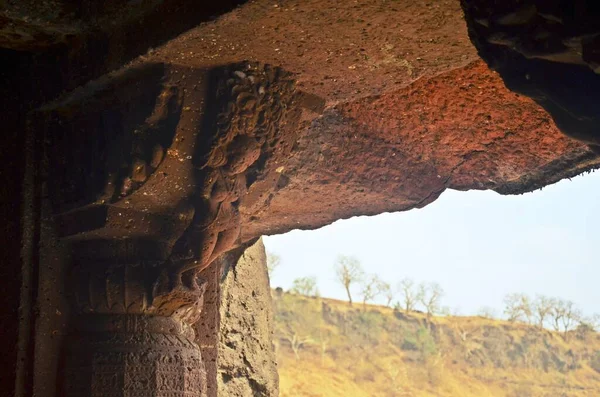 Houtsnijwerk Ajanta Grotten Unesco Wereld Erfgoed Site Mumbai Maharashtra India — Stockfoto