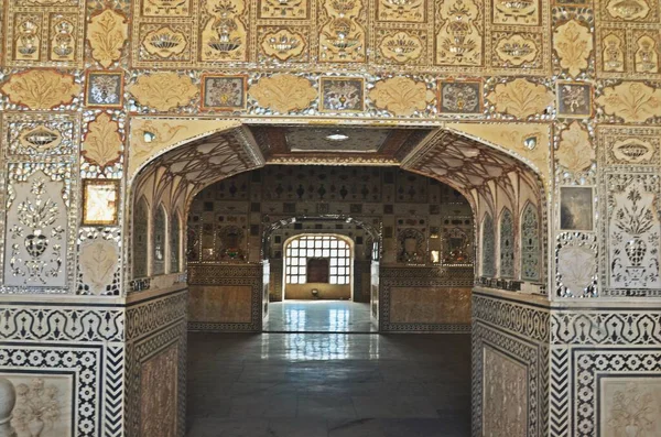 Trabalho Vidro Amer Fort Jaipur Rajasthan — Fotografia de Stock