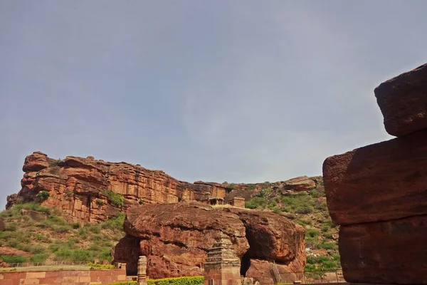 Бадамська Скеля Вирізала Печери Карнатака Індія — стокове фото