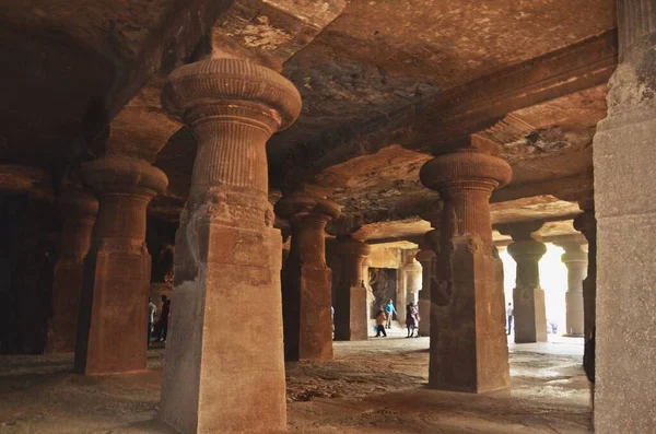 Houtsnijwerk Olifanten Grotten Unesco Wereld Erfgoed Site Mumbai Maharashtra India — Stockfoto
