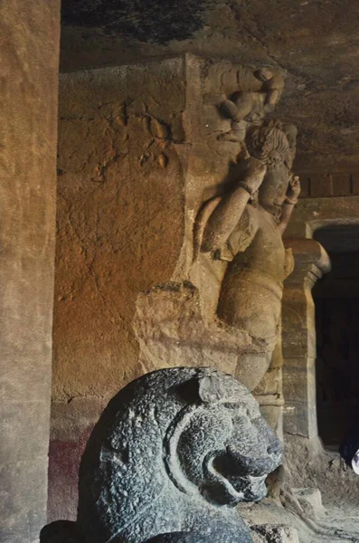 Sculptures Dans Les Grottes Éléphantas Site Patrimoine Mondial Unesco Mumbai — Photo