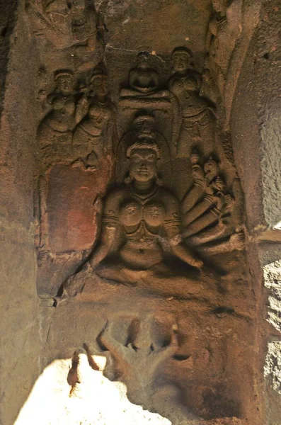 Intaglio Ellora Grotte Patrimonio Mondiale Unesco Sito Aurangabad Maharashtra — Foto Stock