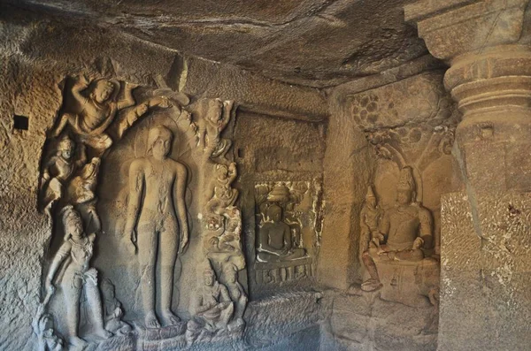 Sculpture Dans Les Grottes Ellora Site Patrimoine Mondial Unesco Aurangabad — Photo